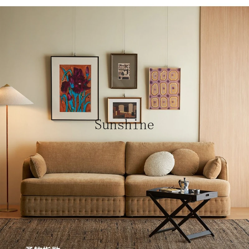 

Fabric sofa French retro living room straight row cream wind high backrest removable and washable