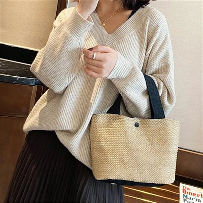 Elegant Ladies Straw Woven Handbag Women Holiday Beach Casual Tote Top-Handle Bags Fashion Retro Shoulder Bags 2023