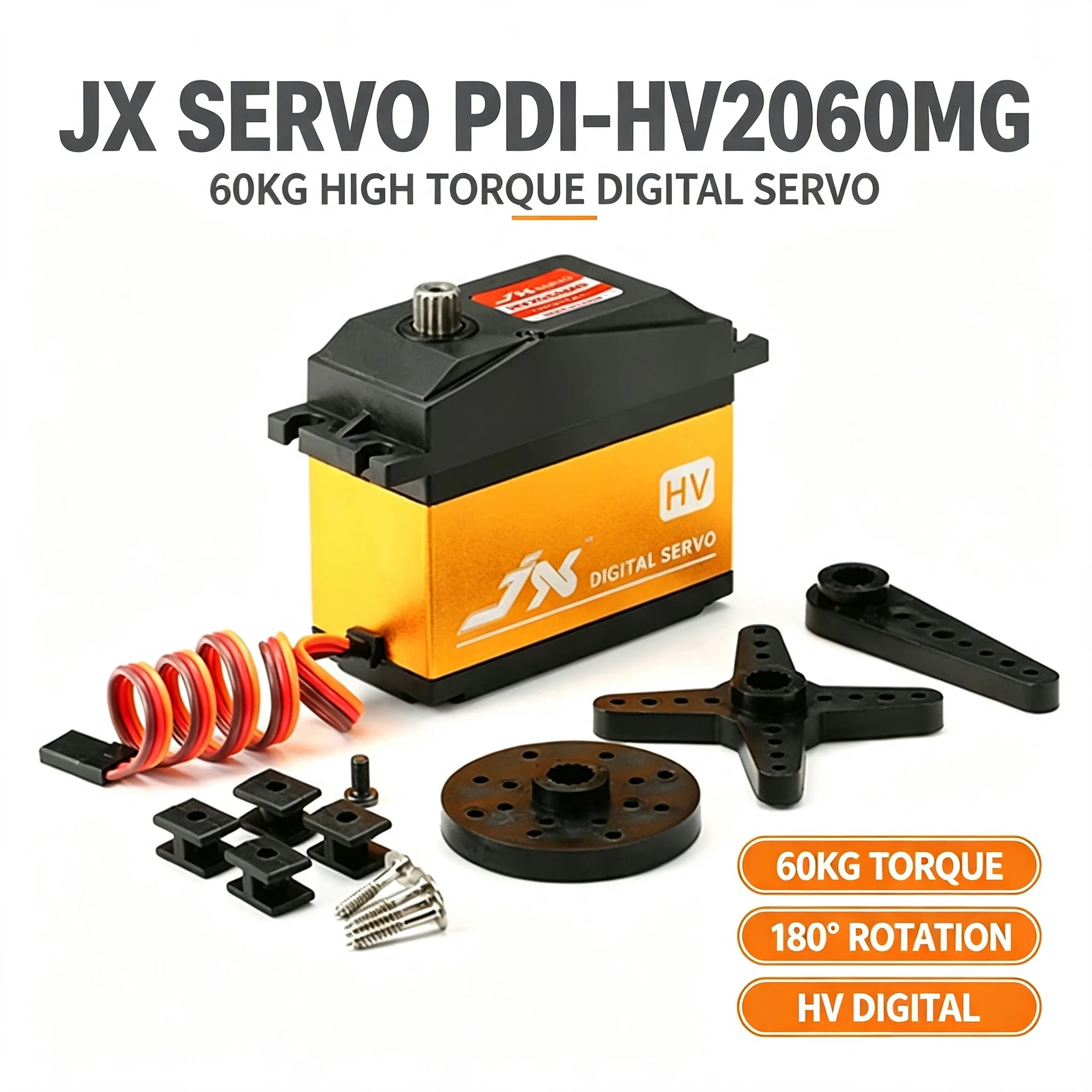 JX Servo PDI-HV2060MG 60KG 180° High Voltage Digital High Torque Servo RC Off-road Truck Large Scale RC Model Replacement Parts