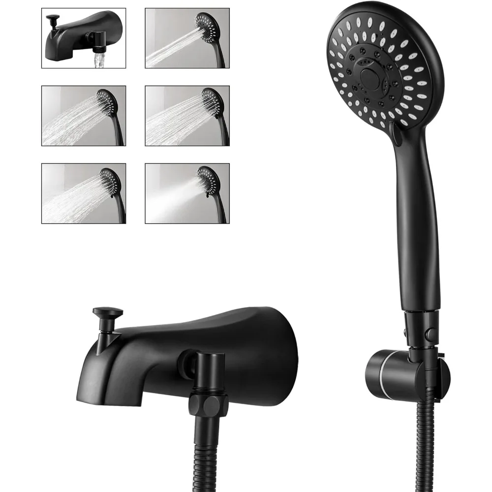 

Matte Black Metal Bathtub Faucet with 5-Setting Diverter and High-Pressure Sprayer