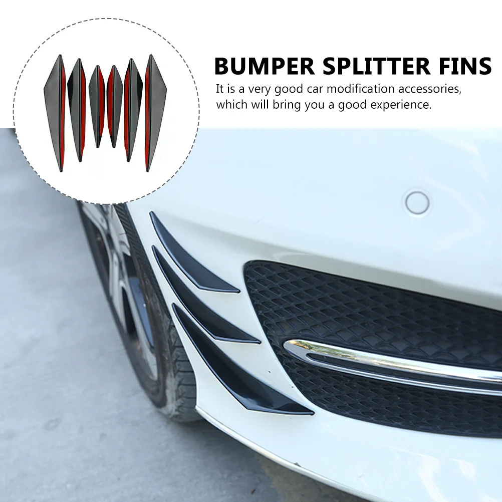 

6Pcs Car Front Bumper Protector Strip Durable PVC Bumper Lip Splitter Fins Cover Auto Body Spoiler for Crash Scratch Protection