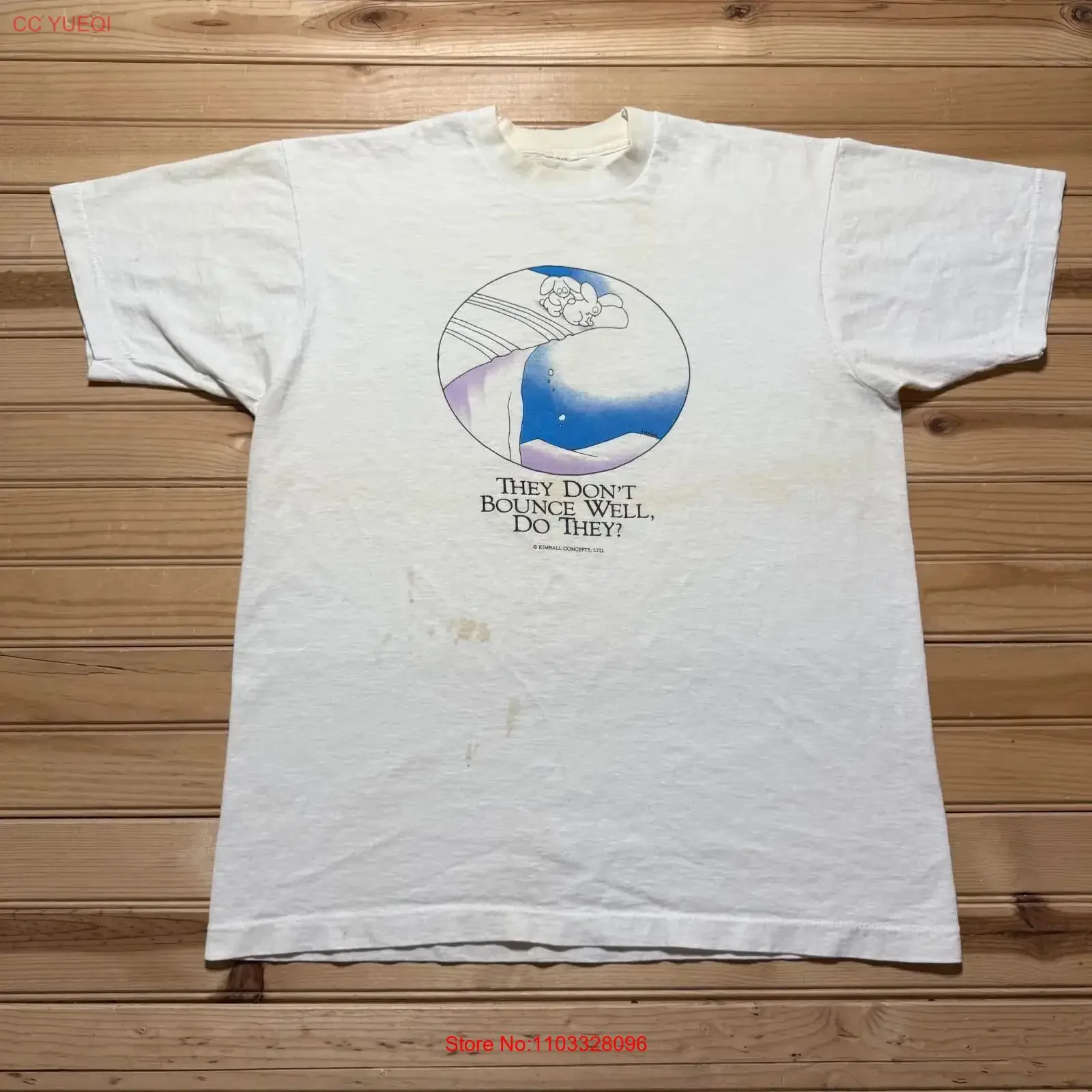 Camiseta vintage de los años 80 y 90 con diseño de conejo de Kimball Concepts, divertida, talla grande, lavada, para uso diario, cómoda y con gráfico.
