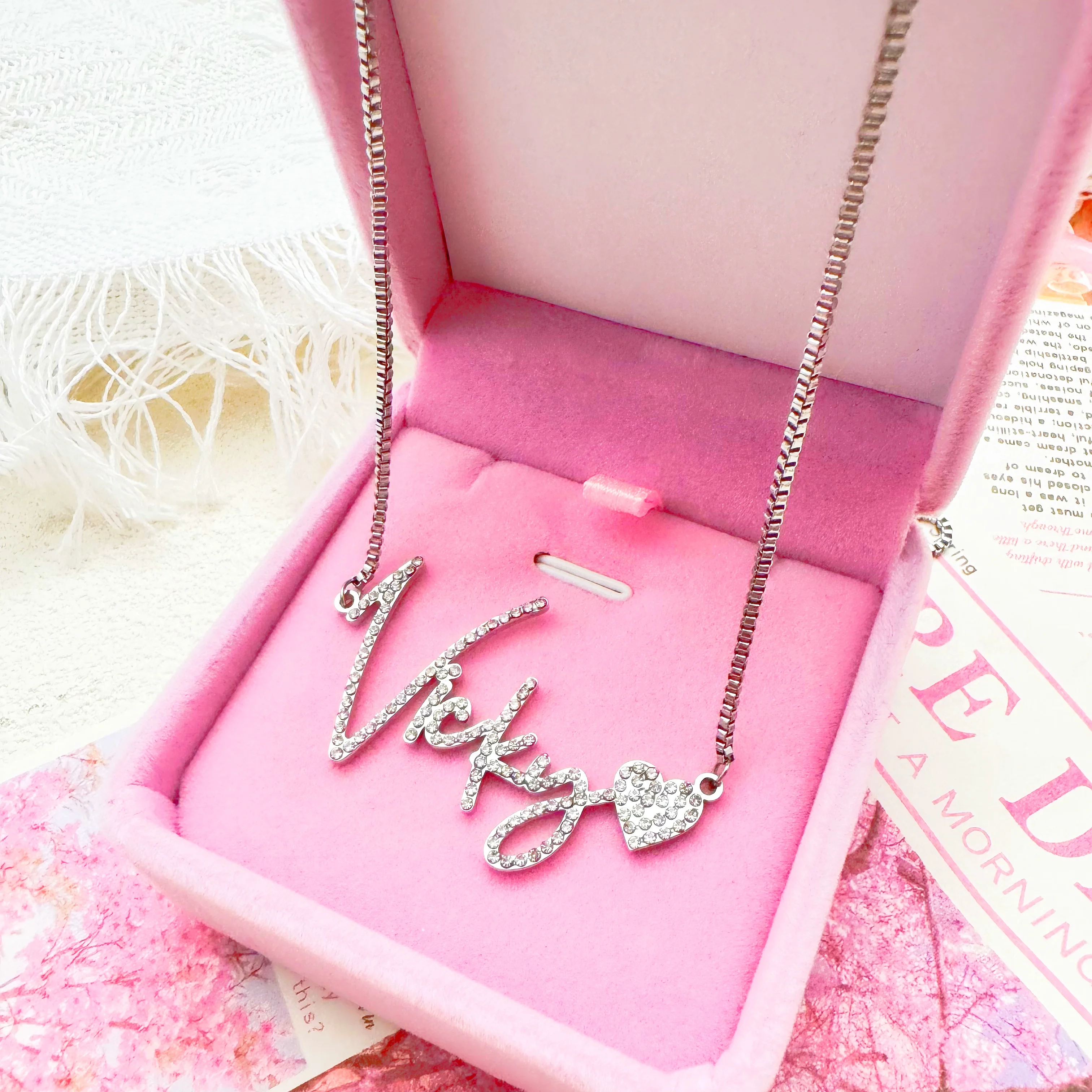 Custom Script Name Necklace Bling Diamond Nameplate Necklace Personalized Bling Name Necklace Iced Out Women Necklace Jewelry