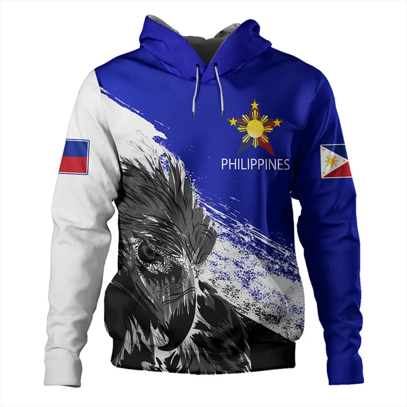 

Vintage 3D Printed Republic Of The Philippines Flag Hoodies For Men Philippine National Emblem Graphic Hooded Hoody Clothing Top