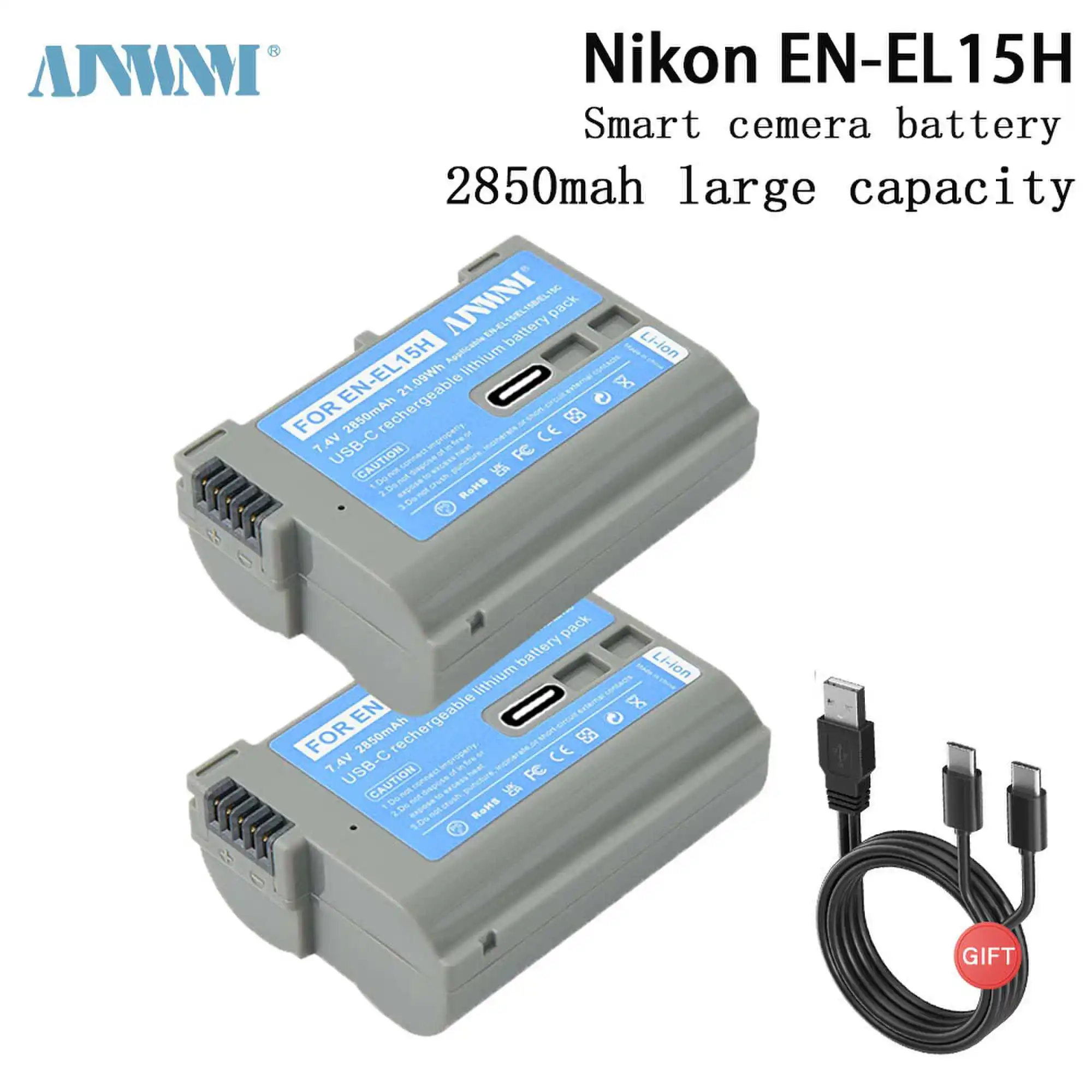 2850mAh USB EN-EL15C EN-EL15 battery for Nikon Z5, Z6, Z6 II, Z7, Z7II D600 D610 D600E D800 D810 D800E D810