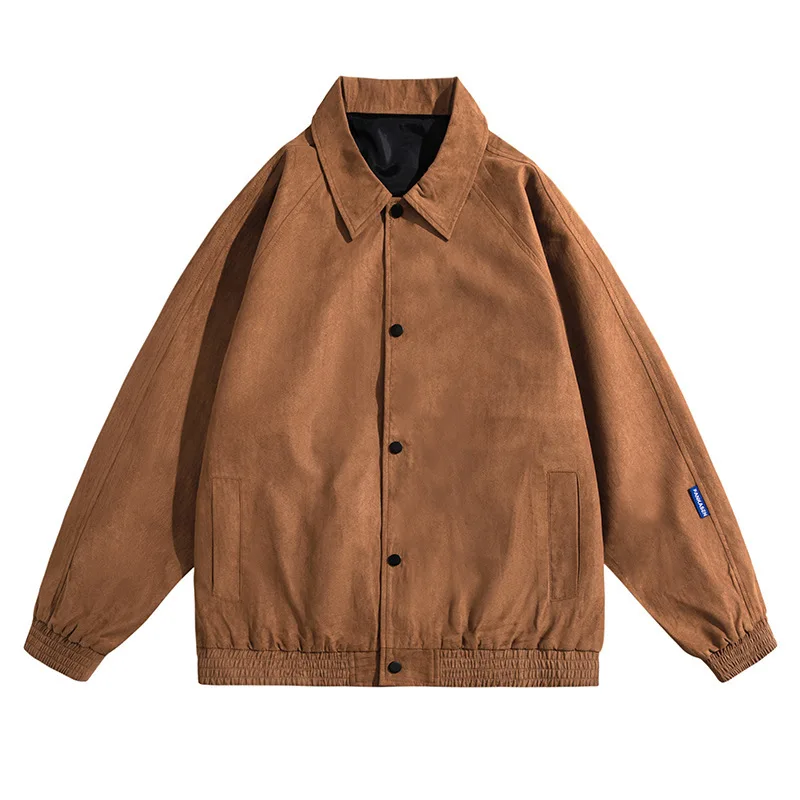 

Men's Lightweight Suede Windbreaker Jacket - Breathable Loose Fit Single Breasted Windproof Coat for Hiking Travel Daily Wear