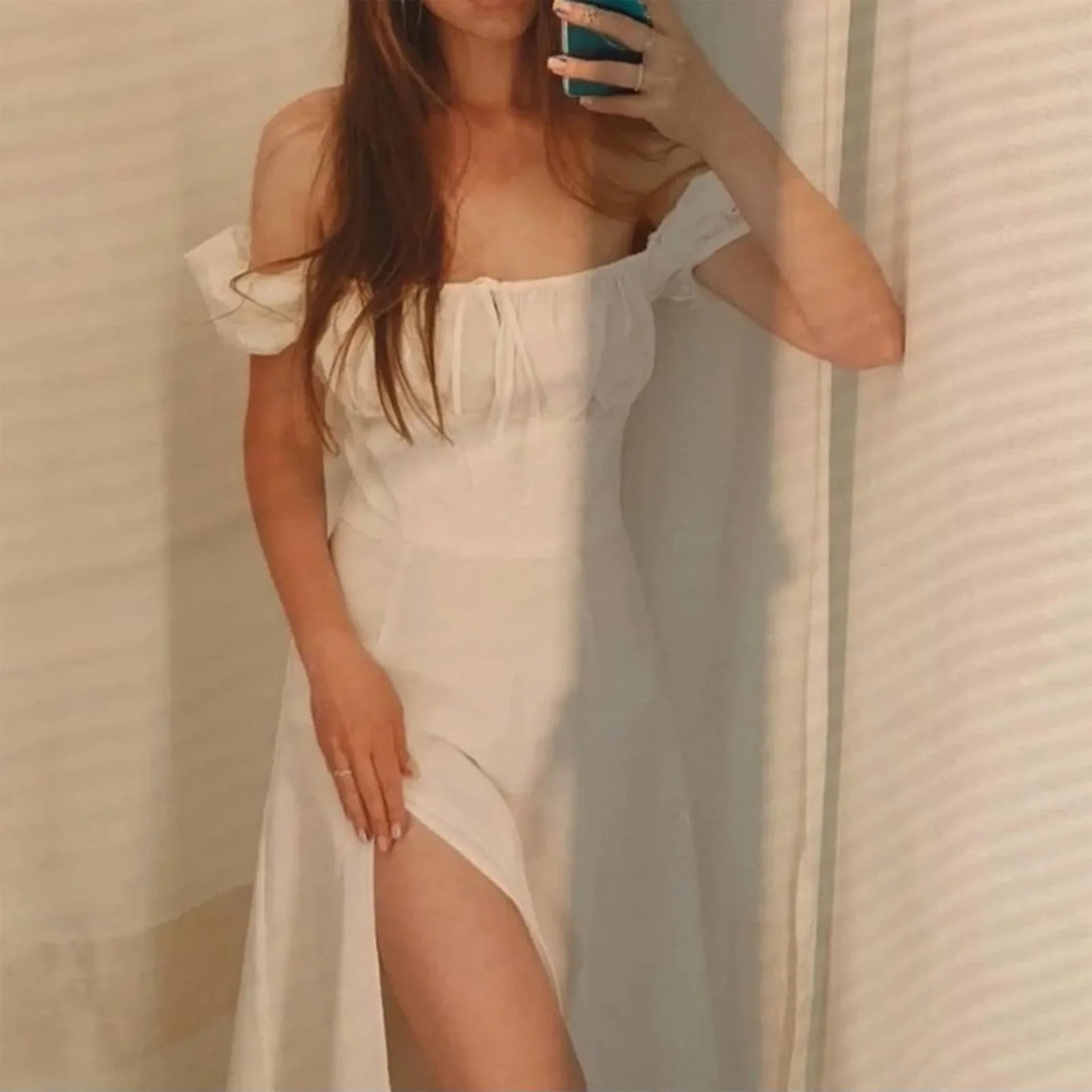 Off Shoulder Lace Up White Dress for Women
