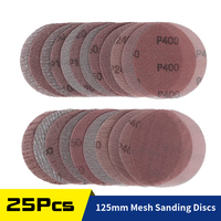 25Pcs 125mm Mesh Sanding Discs Sandpaper 5Inch Dust Free Hook & Loop 80/100/150/240/400 Grit for Car Wood Grinding Polishing