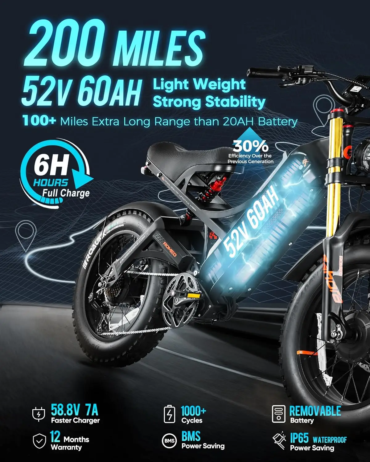 750W 48V 60AH Long Range Electric Bike for Adult Urban Commuting Off-Road, Customized