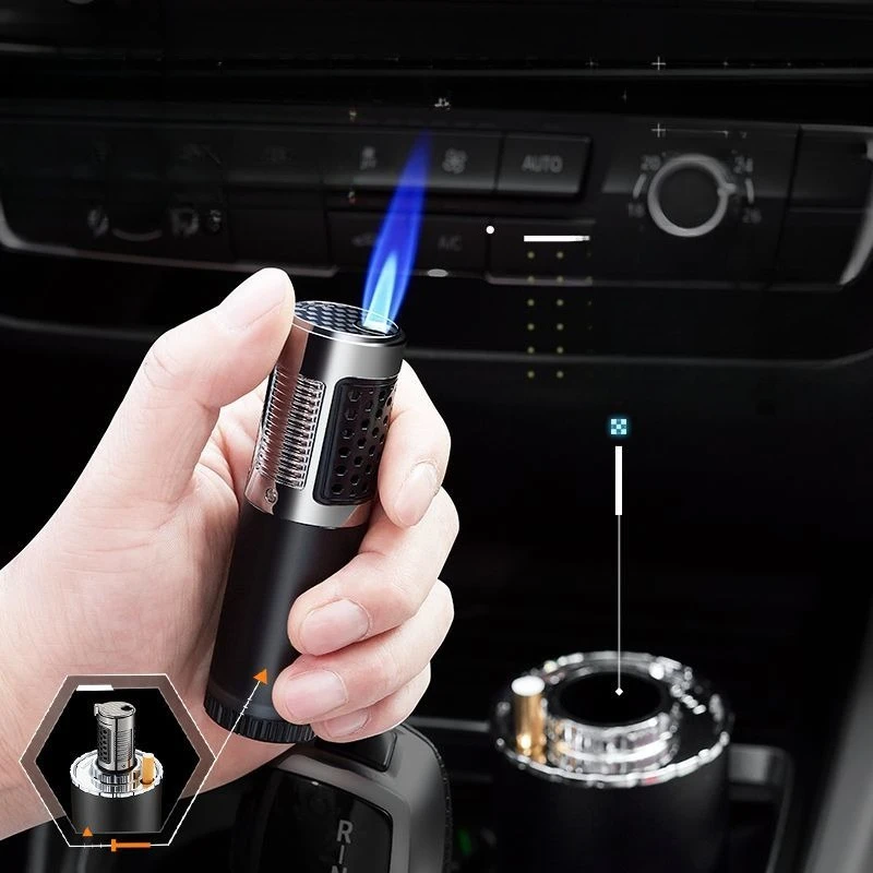 Windproof Inflatable Lighter Cigarette Case Blue Flame Direct Personality Large Capacity Side Pull Car Cigarette Lighter