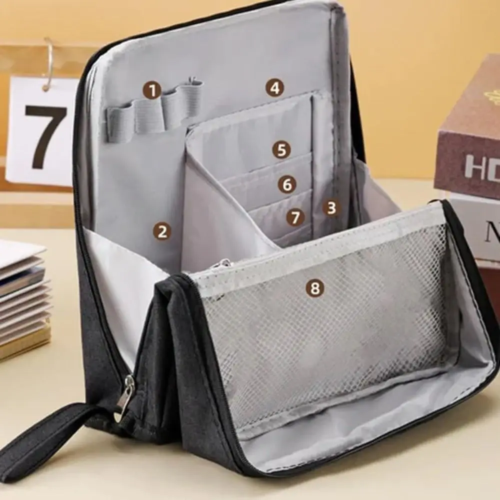 Portable Oxford Cloth Standing Makeup Bag Waterproof with Compartments Cosmetic Bag Large Capacity Student Pen Pouch Women Girls