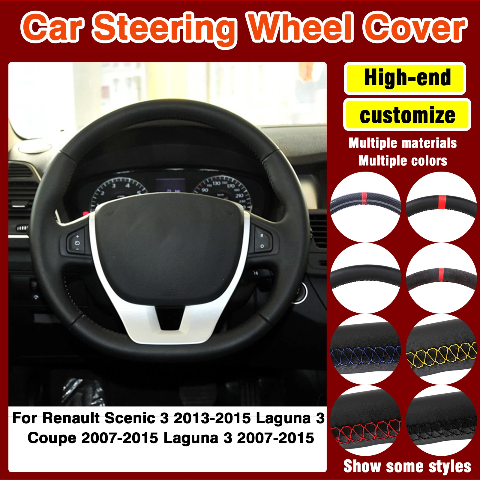 Housse de volant de voiture en cuir microfibre, pour Renault Scenic 3 2013-2015 Laguna 3 coupé 2007-2015 Laguna 3 2007-2015