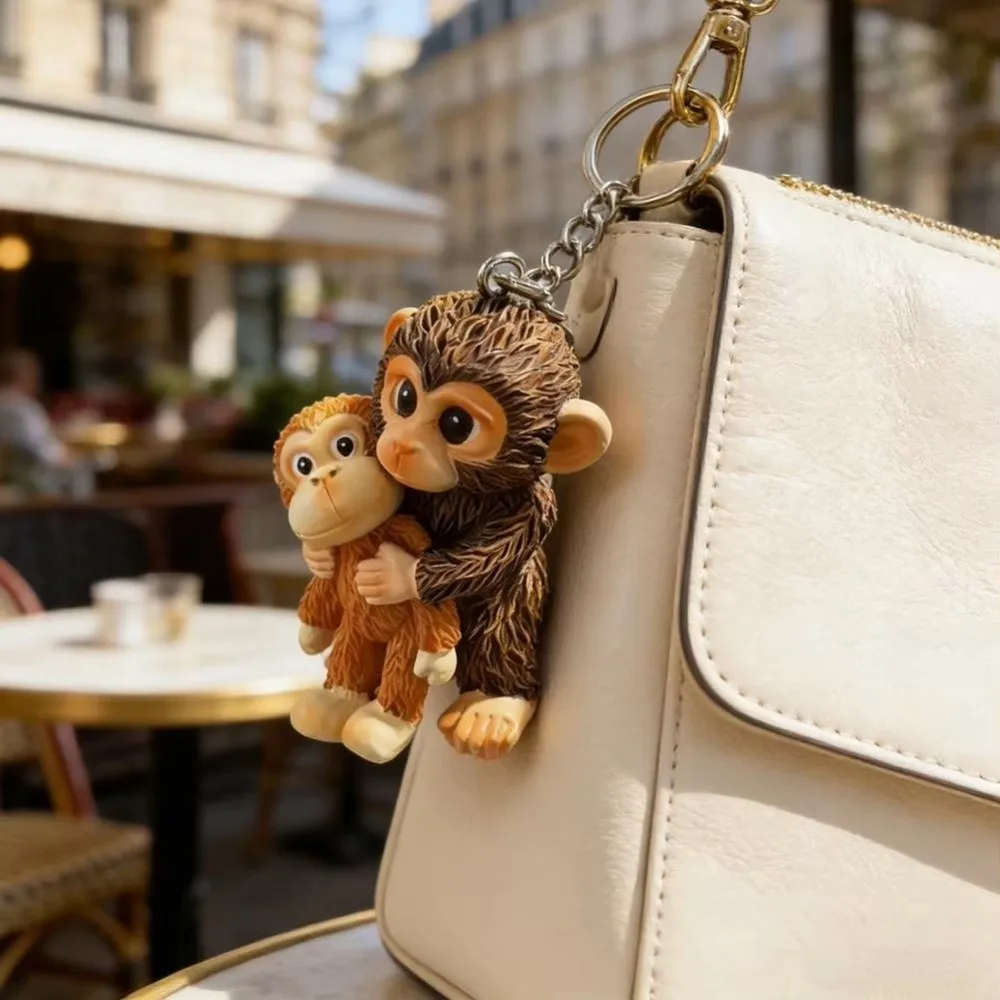 Monkey Resin Ornament 3D Monkey Keychain Resin Cute Monkey Doll Keyring Hanging Monkey Pendant Backpack Decoration