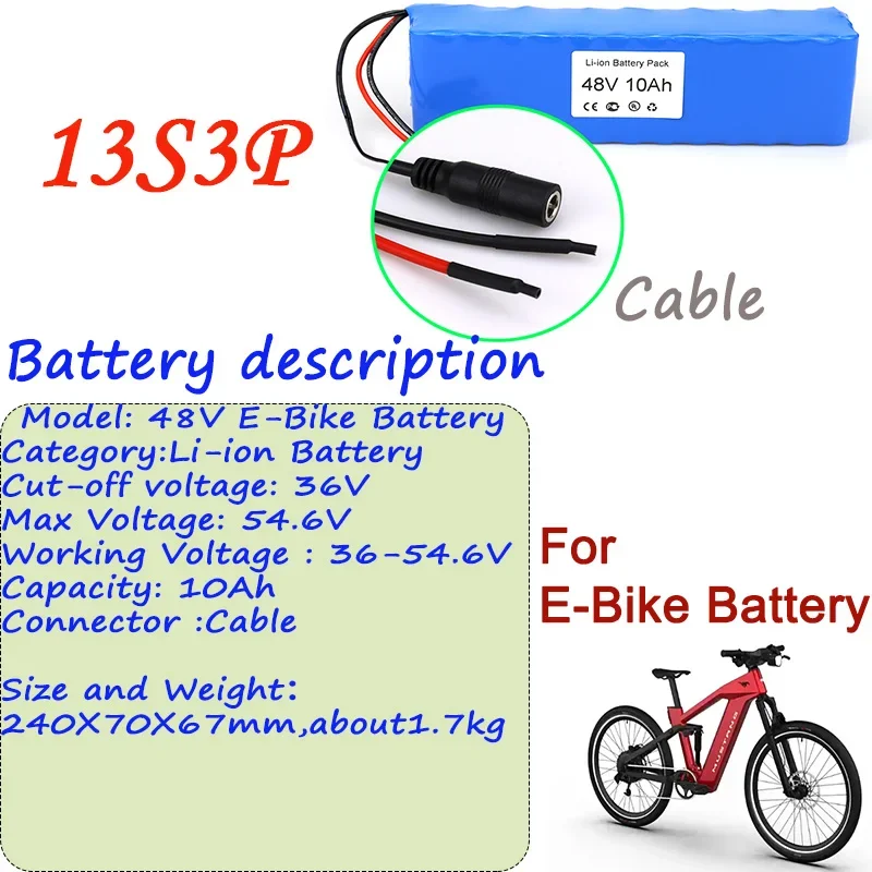 

2024 Hot New 13S3P 48V Li-ion Battery 10Ah Cable Connector And BMS For Ebike Battery Pack