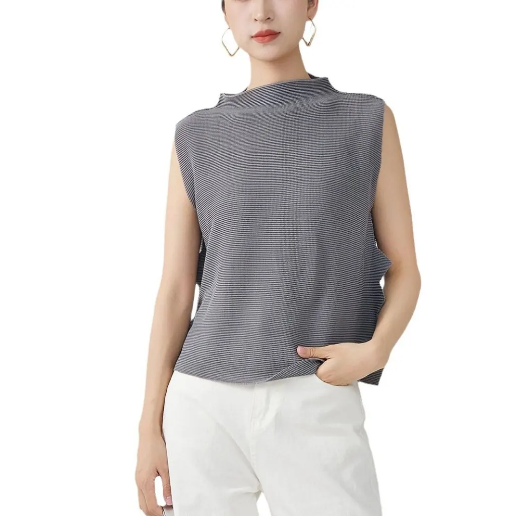 

Miyake Counter Asymmetrical Design High-End Outer Wear Women's Versatile T-Shirt Style Vest Top