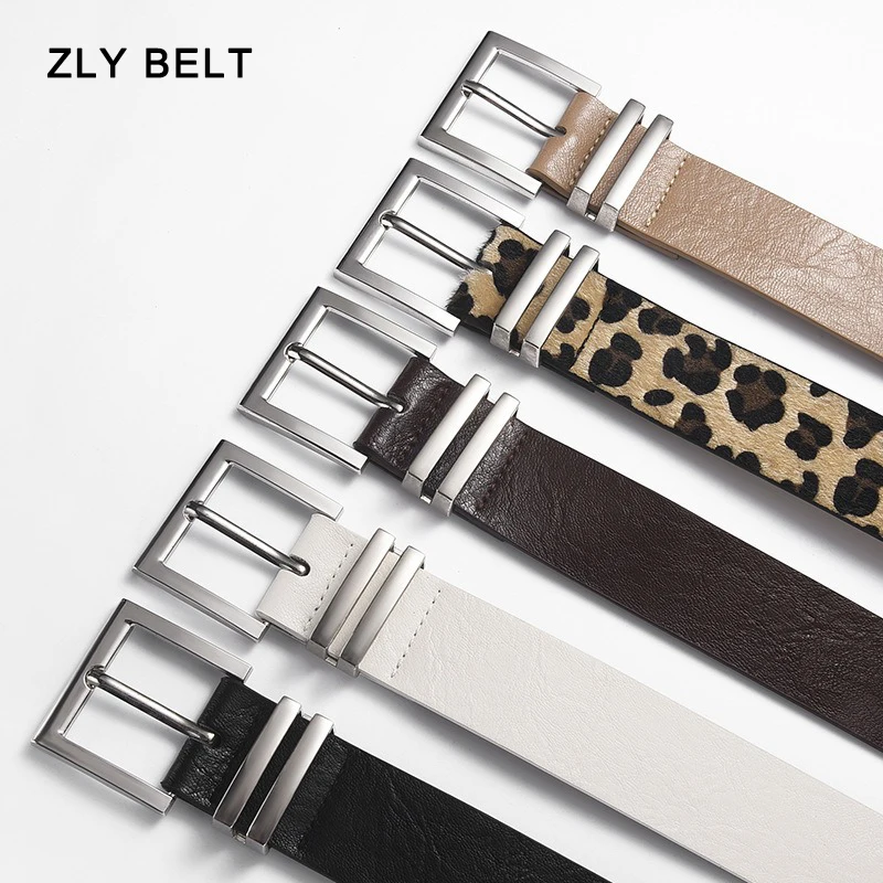 2024 New Fashion Belt Women Men 106CM Leopard Matte Suede Material Luxury Alloy Square Pin Buckle Quality Youth Y2K Trendy Belt