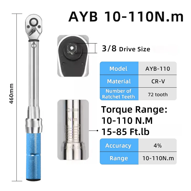 

ALIYIQI AYB 10-110N 3/8 дюйма квадратный привод с предустановленным крутящим моментом двусторонний торцевой ключ с трещоткой 3% ручной гаечный ключ инструменты для ремонта велосипеда