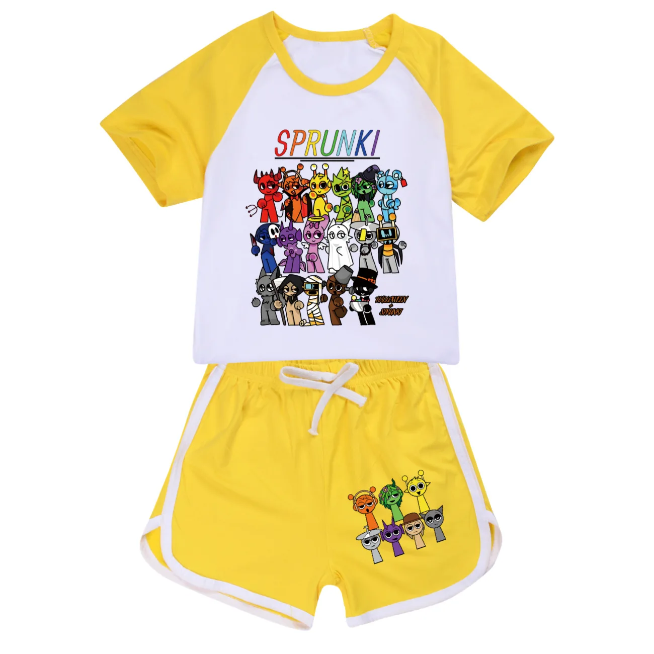 Cute Sprunki Cartoon Clothes Kids 2025 Summer Pajama Sets Baby Girls Short Sleeve T Shirt+Shorts 2pcs Set Toddler Boys Nightwear