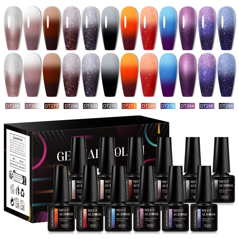

12pcs Thermal Gel Nail Polish Set 3 Layers Temperature Changing UV LED Gel Semi Permanent Soak Off Varnish Nail Art Decorations