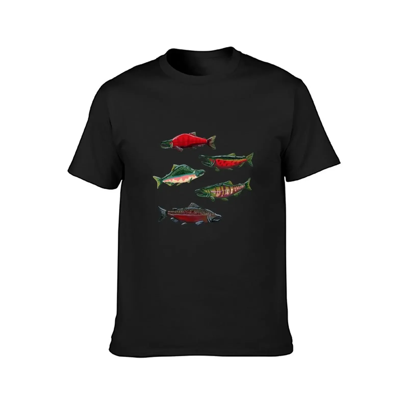 Pacific Salmon in Gouache T-Shirt graphics blue archive heavyweights oversizeds mens tall t shirts