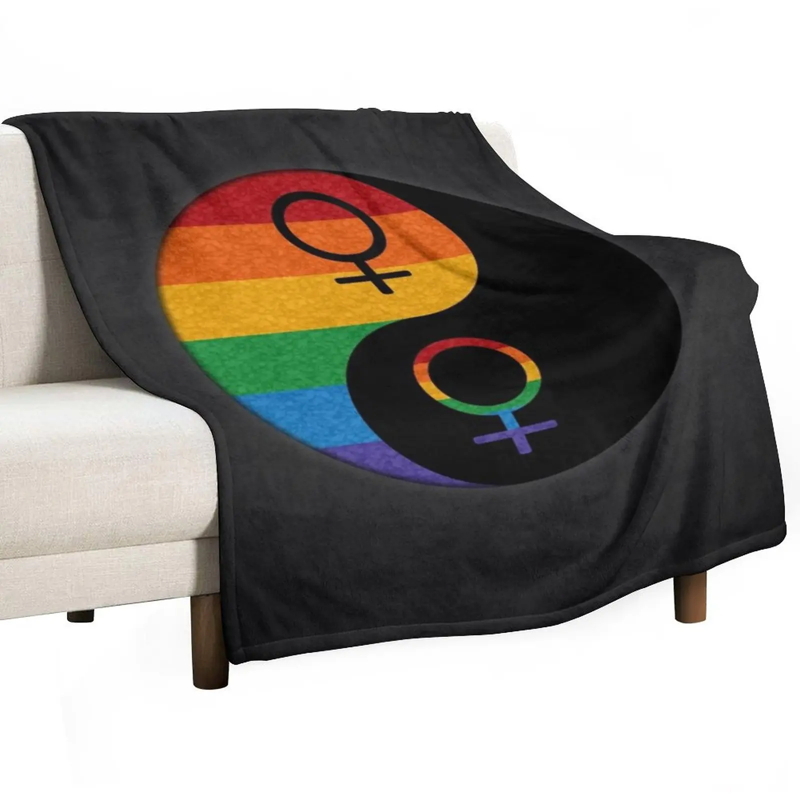 

Rainbow Colored Lesbian Pride Yin and Yang with Female Gender Symbols Throw Blanket Luxury Designer Summer Beddings Blankets