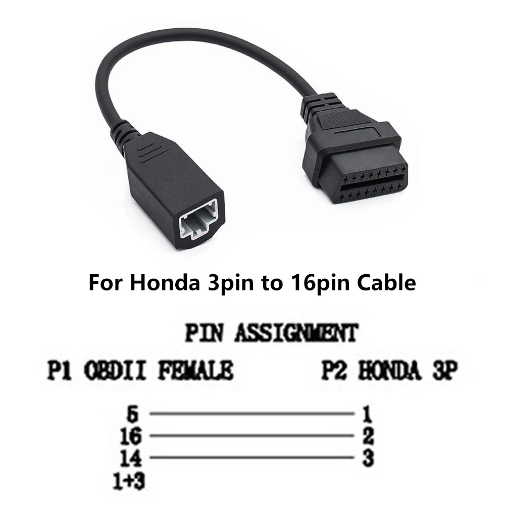 

1 Pc Car Diagnostic Cable Connector For Honda 3pin Cable For Honda 3Pin To OBD OBDII 16 Pin Interface Auto Cable Accessories