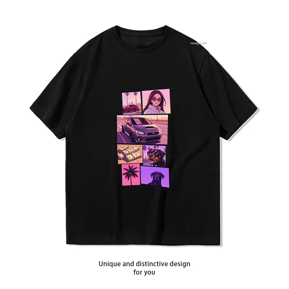 Palm City Drive Rottweiler Cash Vibes  Casual Cotton Short Sleeve Tee for Men Women