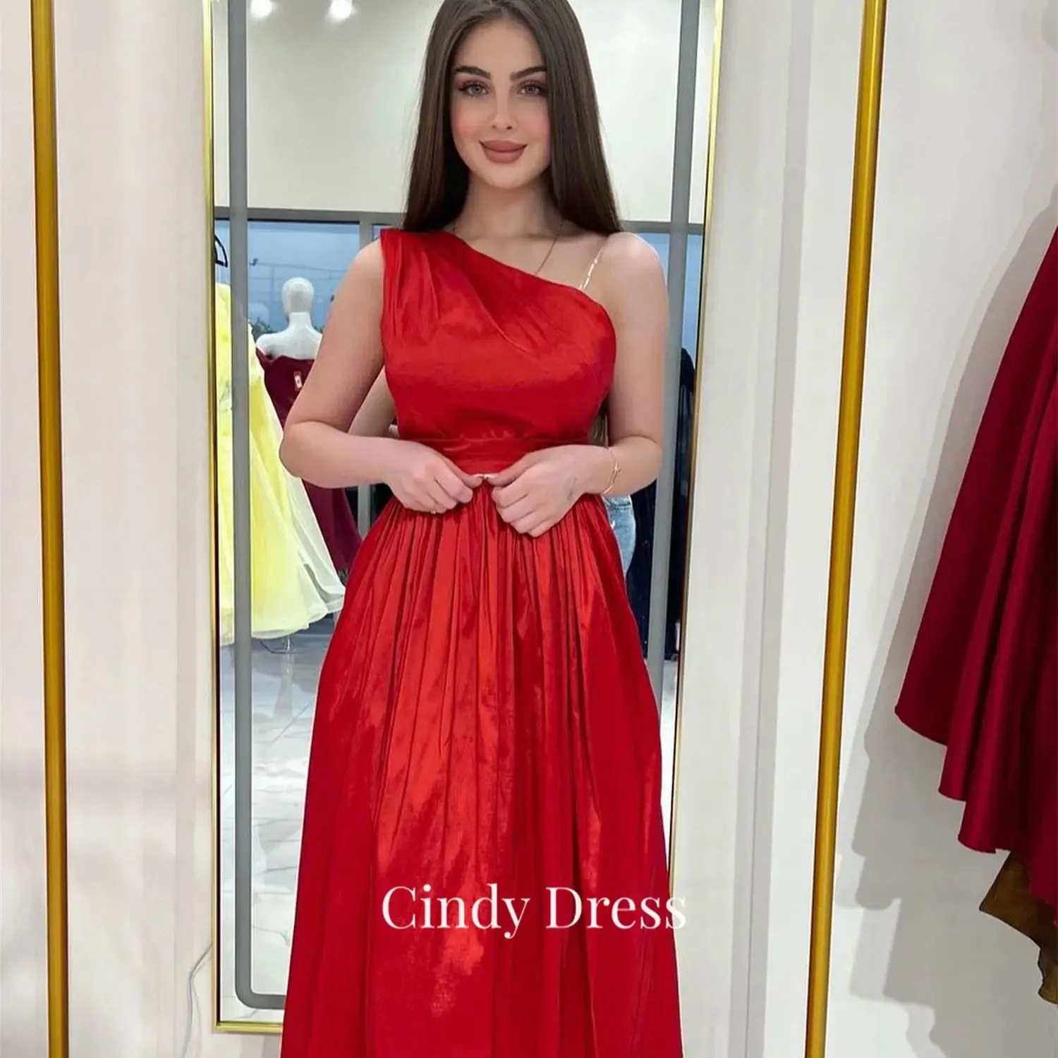 Cindy Sloping Shoulders Luxury Evening Dresses for Women 2024 A-line Dubai Dress Womens Red Wedding Guest Saudi Arabia Female