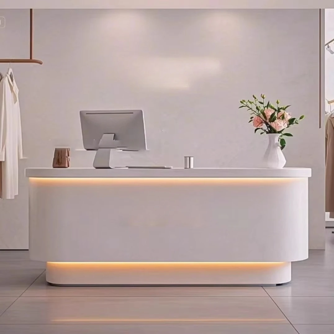 

&c LED Light Reception Estetica White Reception Desk for Checkout and Retail Front Counter