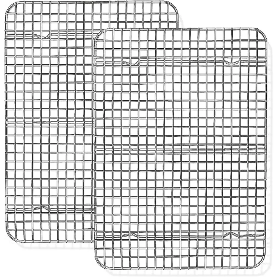 

12 x 16-1/2 дюйма полуразмерная проволочная решетка для сковороды, хромированный набор из 2 охлаждающих подставок для приготовления пищи, обжарки, гриля, сушки