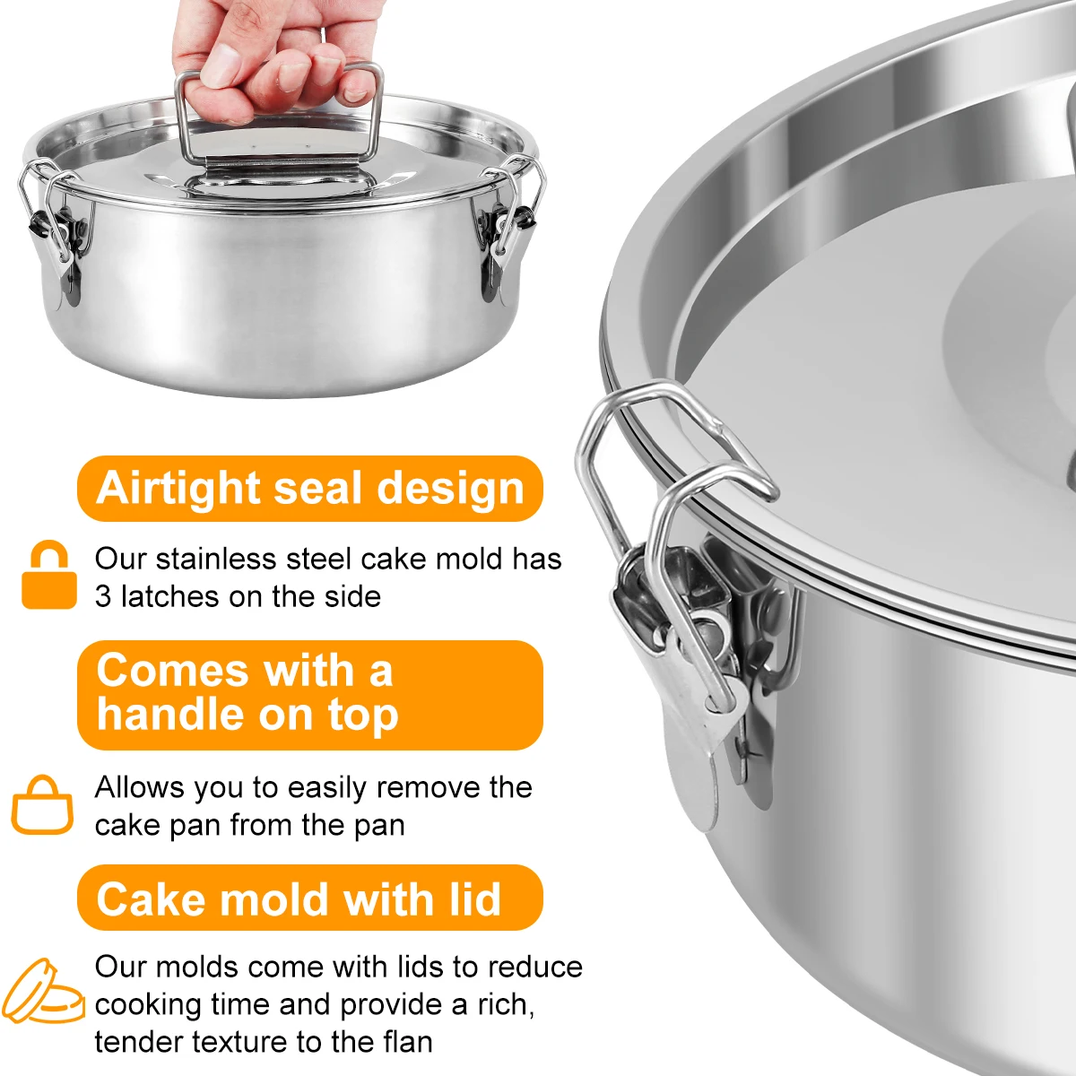 Stampo Flan in acciaio inossidabile con cremagliera a vapore e tappetino in Silicone 1.5QT Flan stampo da forno disco rotondo per Cheesecake forniture da cucina