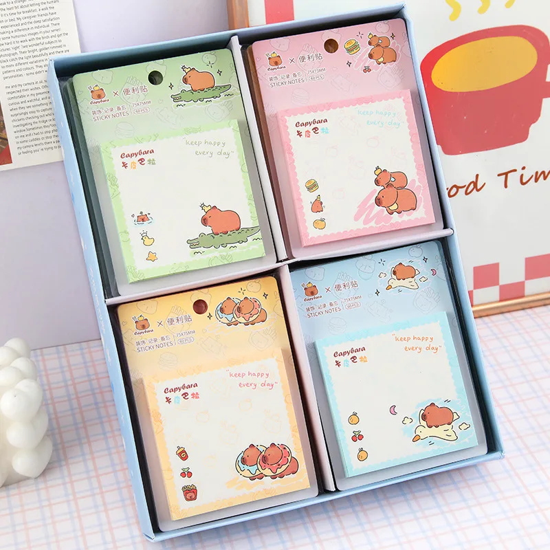 4 pcs/lot Happy Capybara Memo Pad N Times Sticky Notes To Do List Planner Sticker Cute Stationery Deco Art Supplies Gift