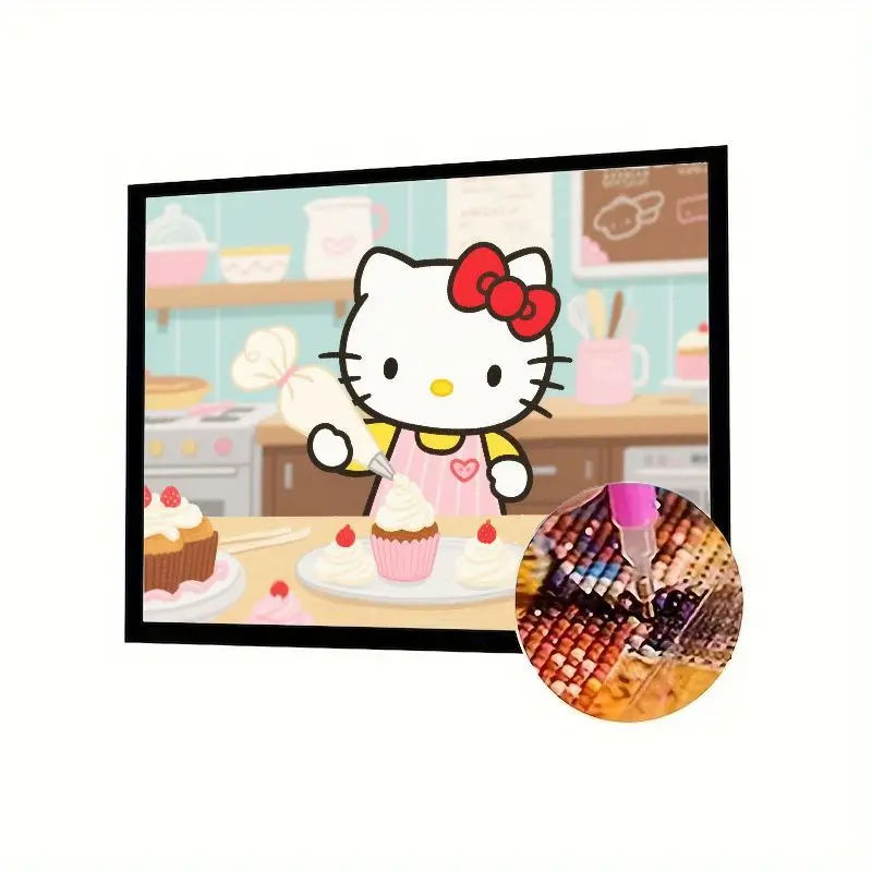 

1 комплект милых кексов Hello Kitty для выпечки 5D DIY, набор для алмазной живописи - полная дрель, круглые стразы, художественное ремесло, сверкающие драгоценные камни, вышивка
