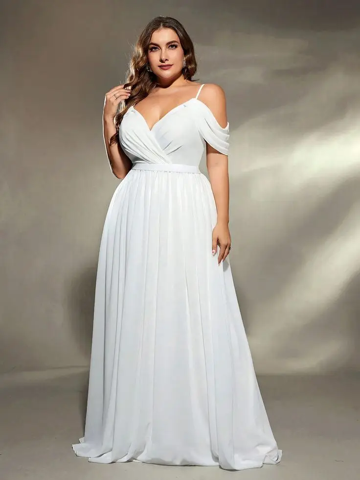 Abito da sposa taglie forti abiti da sposa da spiaggia in Chiffon incinta abiti da sposa lunghi da donna per feste formali abito con scollo a V e spalline sottili