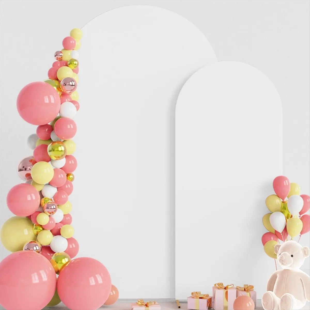 LUCK Wedding Arch Cover, Arch Backdrop Stand Cover for Birthday Party Ceremony Banquet Decoration with 100 Balloons(White)