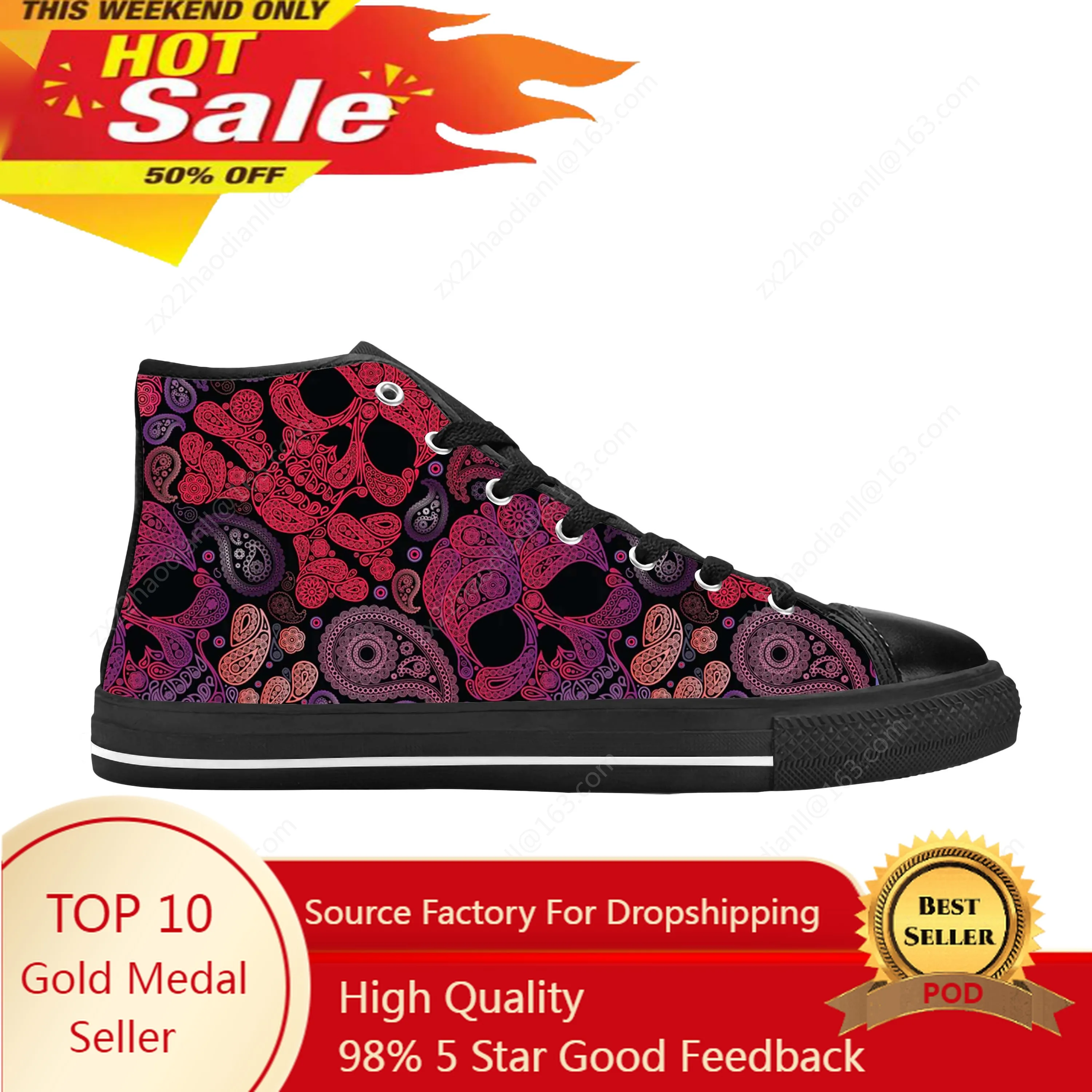 

Sugar Skull Paisley Skeleton Goth Gothic Horror Casual Cloth Shoes High Top Comfortable Breathable 3D Print Men Women Sneakers