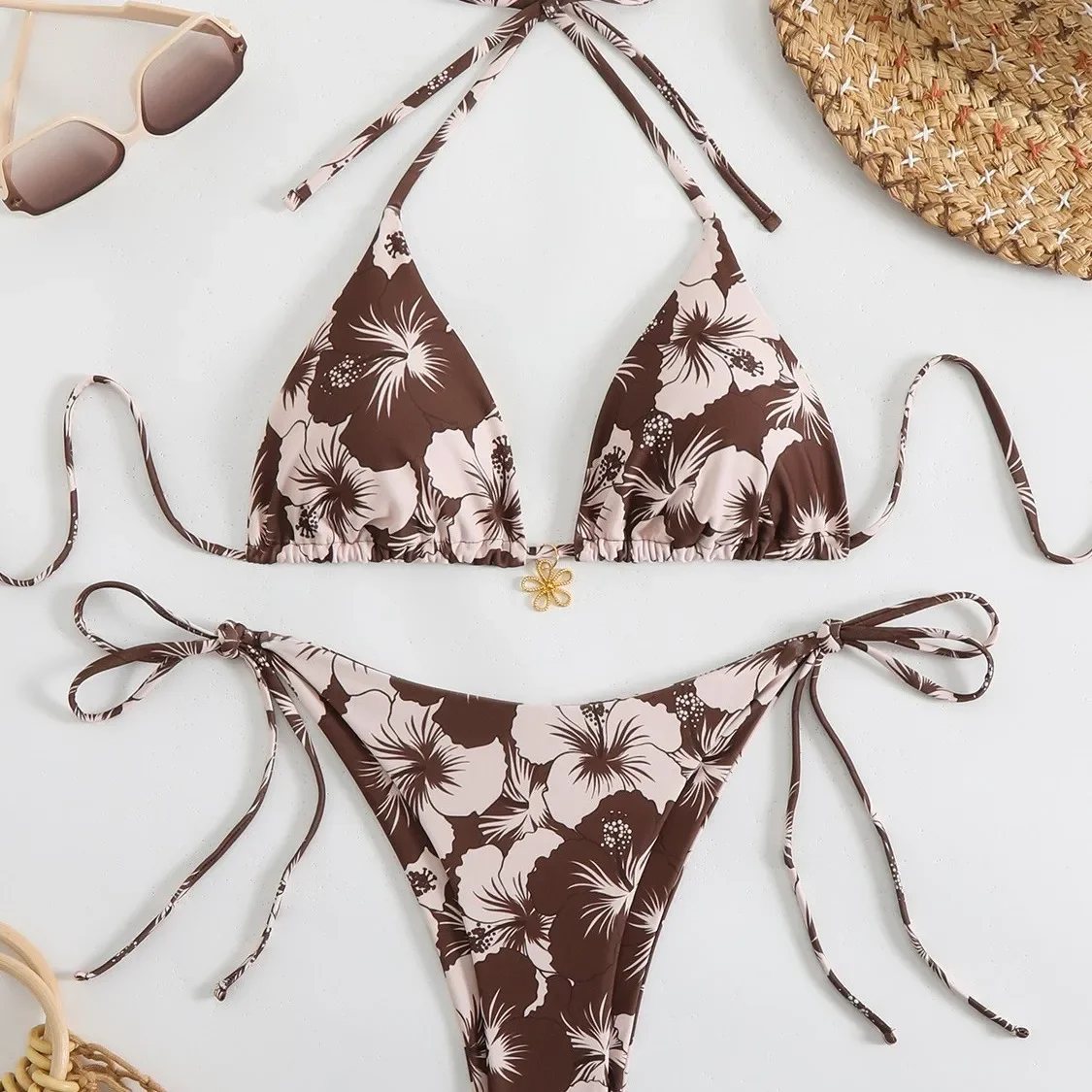 Neuer 2025, Bikini-Badeanzug für Damen, bedruckt, überkreuzter Ausschnitt, trägerlos, Independent Station, Marke, keine (AE-Lagerbestand), Herkunft China