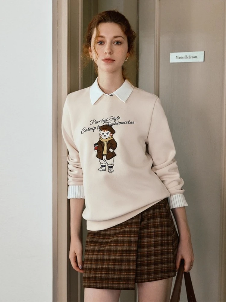 OLrain Pullover Sweatshirts Woman Loose O-neck Heavily Embroidered Pullovers 2025 Woman Autumn Casual French Tops O57QR000865