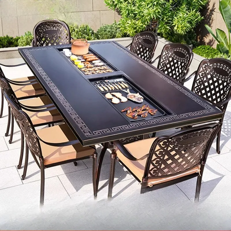 

Outdoor barbecue tables and chairs courtyard cast aluminum yard open-air balcony garden wrought iron aluminum alloy outdoor