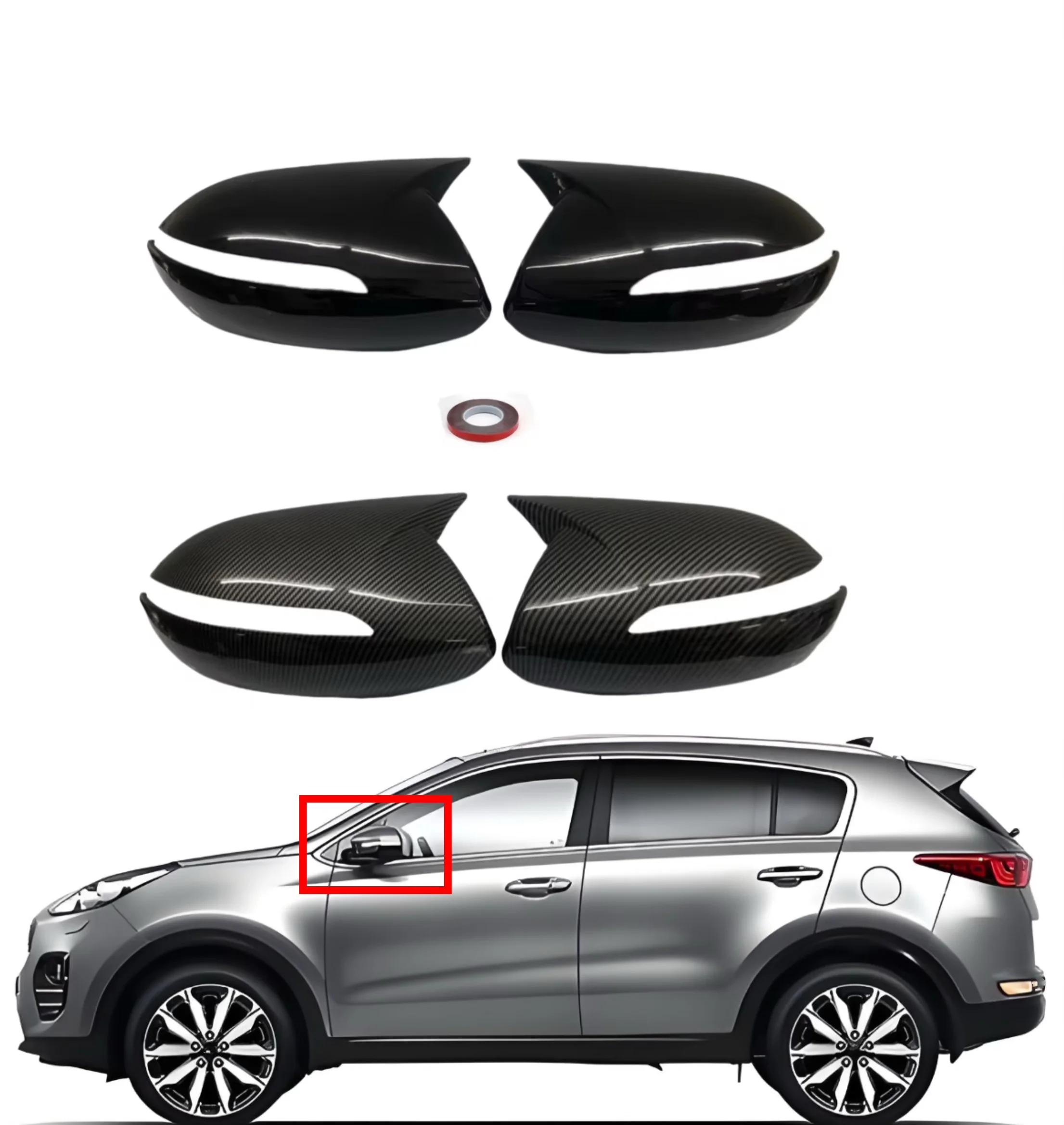 

For Kia Sportage KX5 2011 2012 2013 2014 2015 Car Rearview Side Mirror Cover Wing Cap Sticker Rear View Case Trim Carbon Fiber