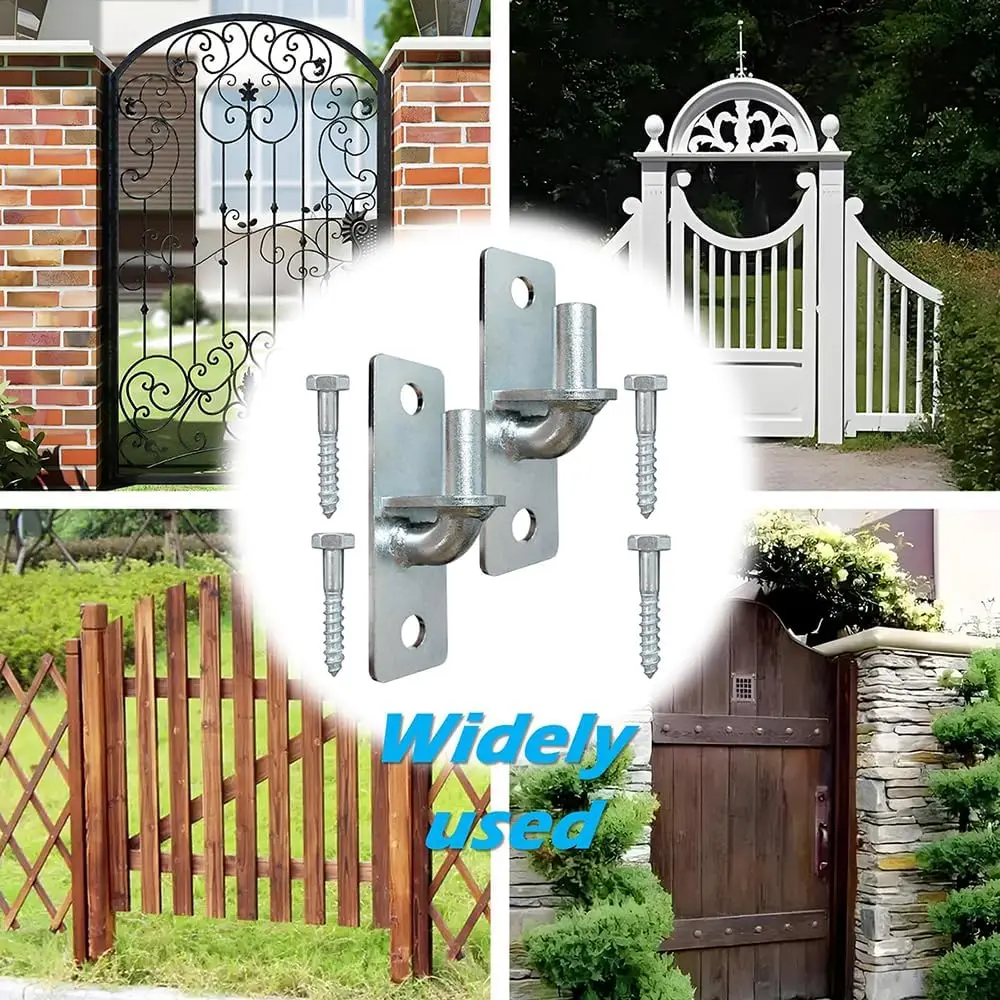 Chain Link Fence Gate Hinges, Wall Mount, 5/8 Inch Pin, Galvanized Steel Outdoor Fence Post Link Gate Hinge