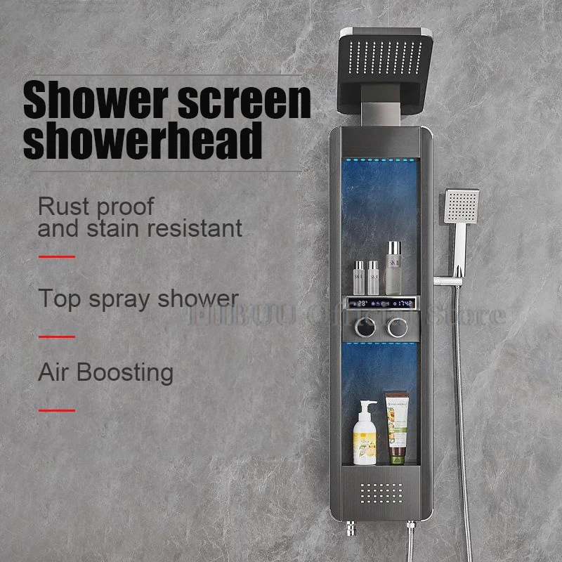 Imagem -03 - Chuveiro Inteligente com Cremalheira do Armazenamento Números Luxuosos Que Apresentam o Sistema Esperto para o Banheiro Bocal Pressurizado da Chuva