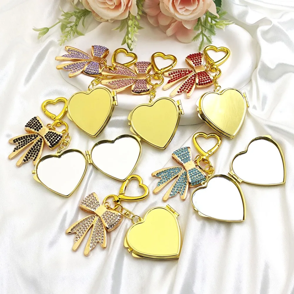 

Trendy and Fashionable Diamond Studded Bow Mirror Buckle Precious Metal Shiny Cute Keychain Bag Pendant Customizable Keyring