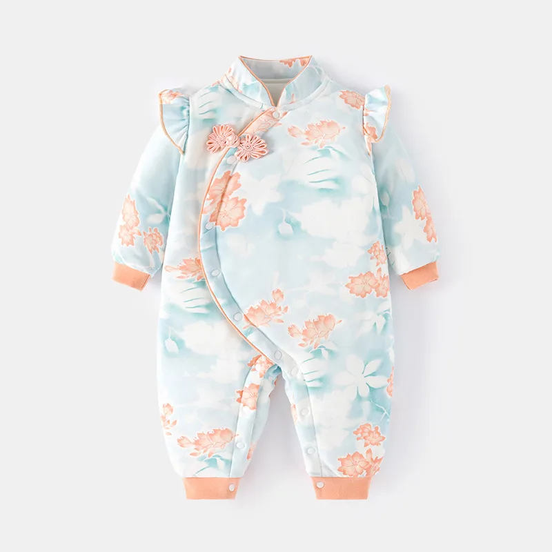 Baby-Strampler aus gesteppter Baumwolle, Baby-Kleidung, Overall im chinesischen Stil, Kleidung, Winter-Outfit, 6–24 Monate