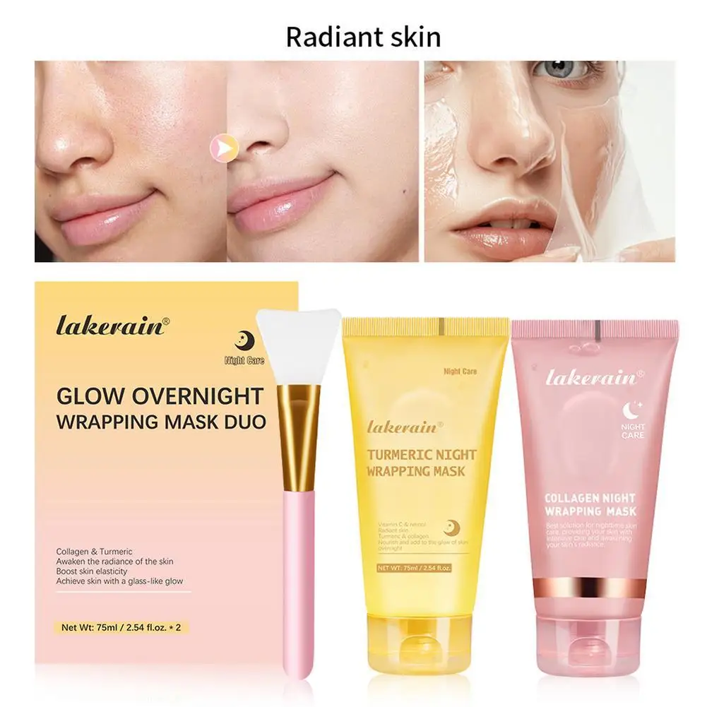 

2pcs/set Turmeric & Collagen Night Peel Off Mask Deep Moisturizing Brightning Hydration Sleeping Mask Skin Care