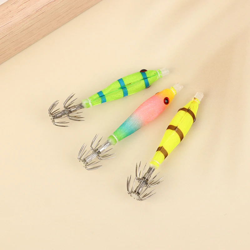 2pcs Color Luminous UV Blowing Tube Fishing Lures Squid Hook Jig Wood Shrimp Bait Artificial Plastic Fishing Explosion Hook