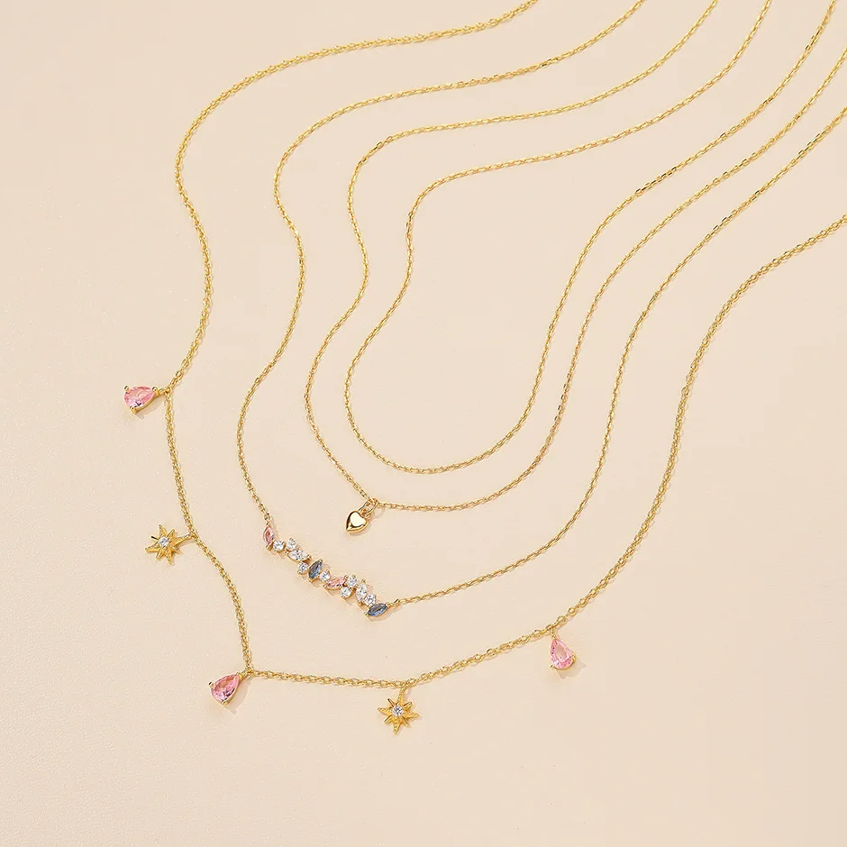 قلادة زركون ملونة للنساء ، فضة إسترليني هندسية ، فاخرة ، خفيفة ، بسيطة ، سلسلة ترقوة ، مجوهرات أنيقة #2