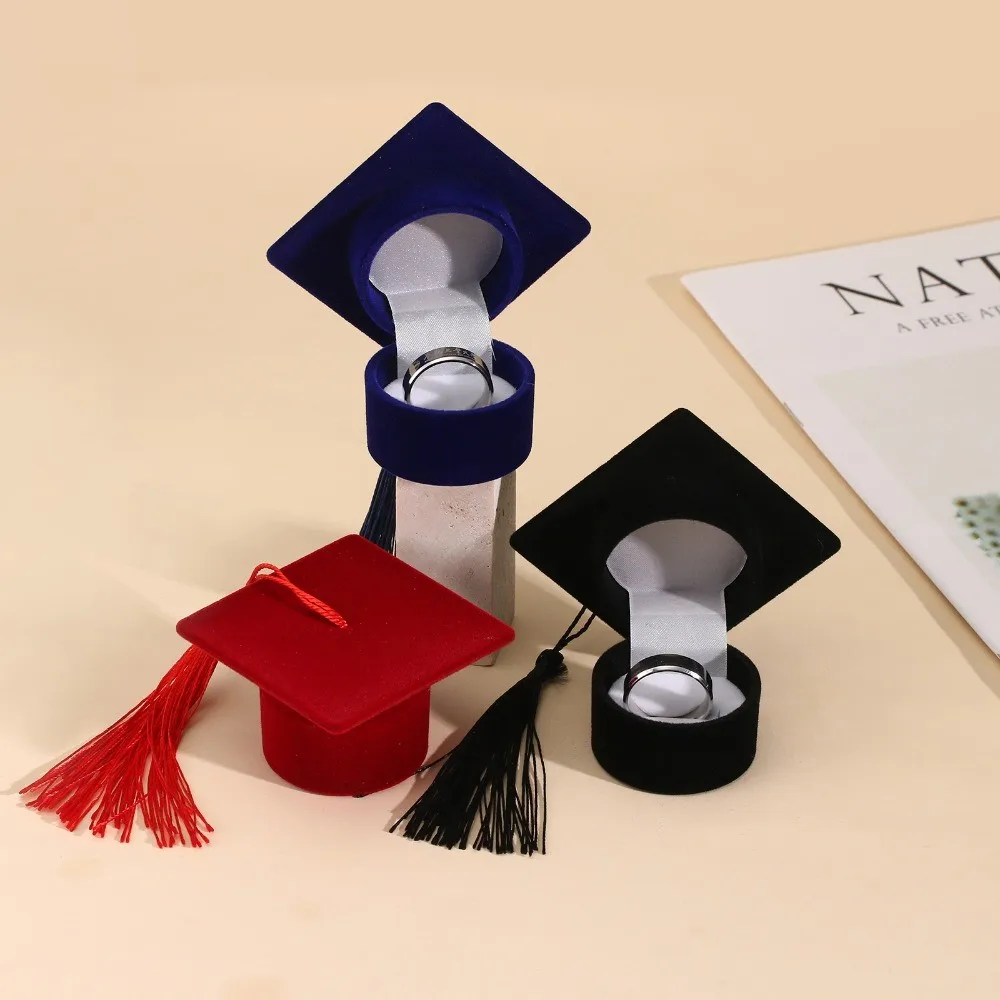 

Креативная коробка для колец в форме шляпы бакалавра, коробка для хранения ювелирных изделий, студенческое выпускное мемориальное украшение, подарок