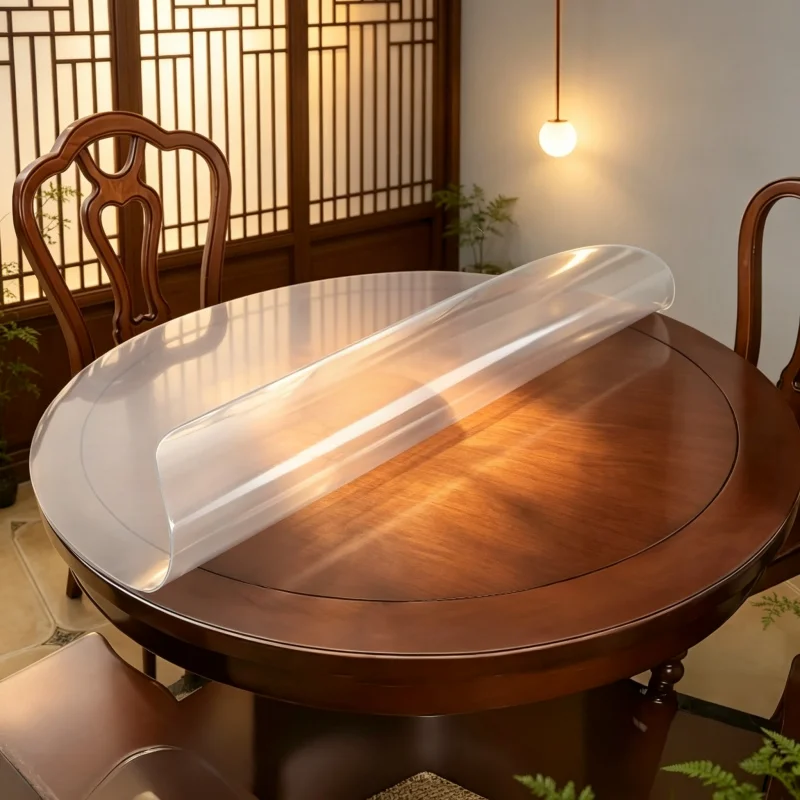 120cm Round Clear Frosted Table Mat 1.1mm Waterproof PVC Tablecloth Protector Transparent Desk Cover Pad For Dining Kitchen Home