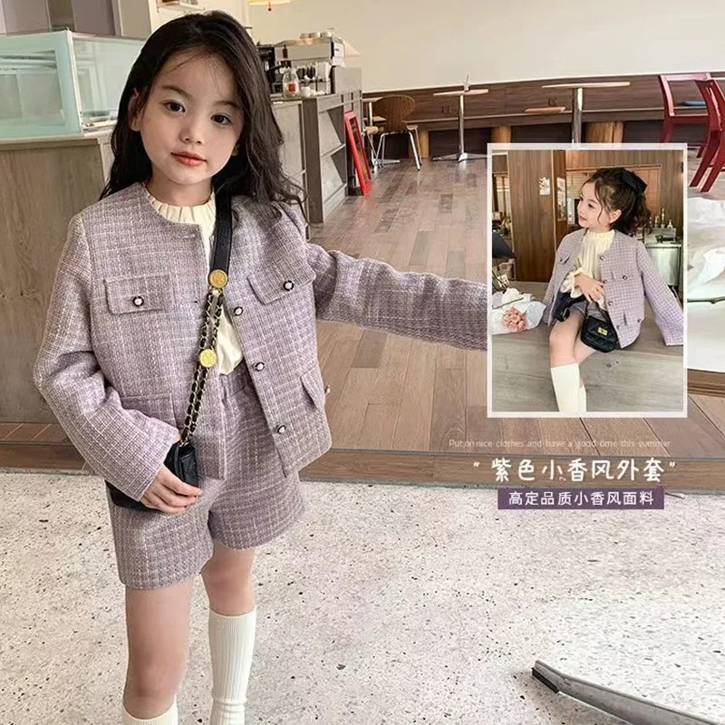 Korean Suit For Girls Autumn And Winter Small Fragrant Wind Girl Set Fashion Coat+Short Skirt Knitting Two Piece Set